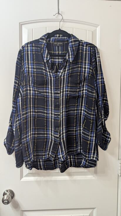 Lane Bryant Tops - Lane Bryant Blue Plaid Collared Long Sleeve Button-Up Shirt Womens Plus 22/24